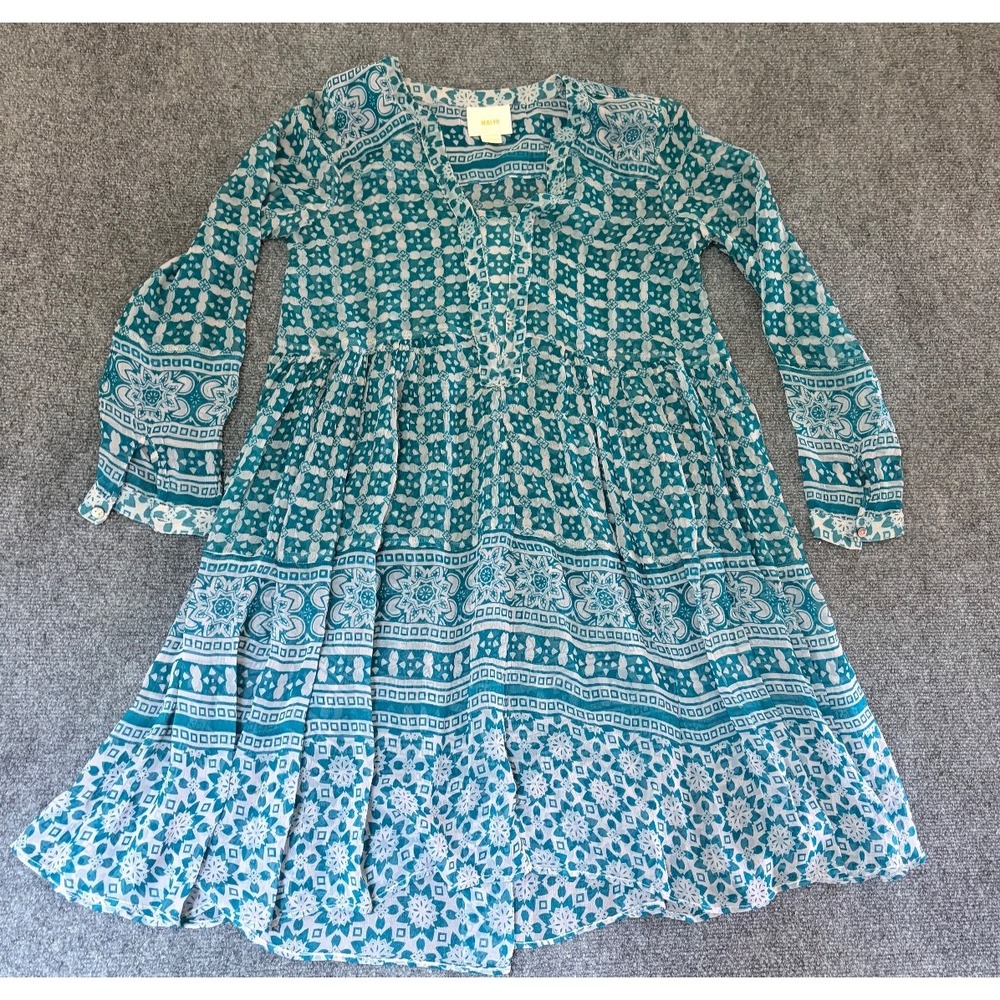 Maeve Women Dress Green Geometric Canna Swing Aztec Bohemian Fit & Flare Size 2